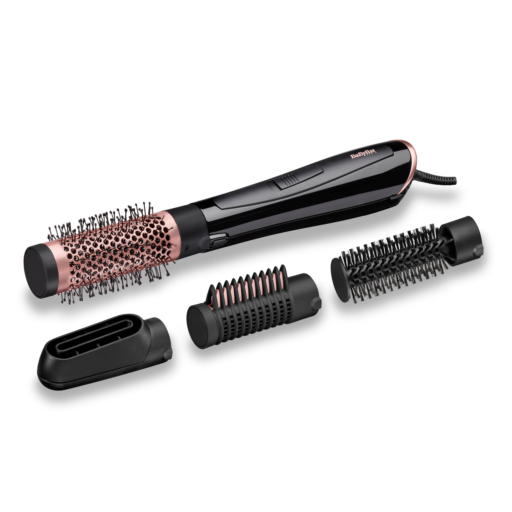 Brosse soufflante Perfect Finish avec accessoires multiples pour sécher, lisser et donner du volume. Technologie ionique anti-frisottis pour des cheveux brillants et soyeux