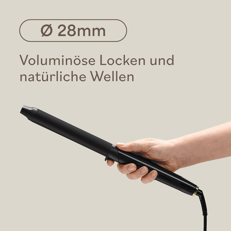 Fer à boucler BaBylissPRO 28 mm vue latérale détaillée, surface lisse pour une glisse fluide et uniforme