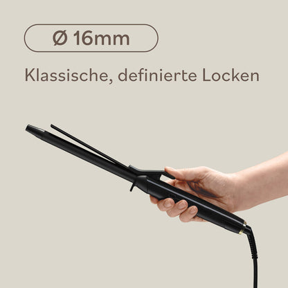 Fer à boucler BaBylissPRO 16 mm vue latérale détaillée, surface lisse pour une glisse fluide et maîtrisée