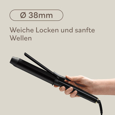 Fer à boucler BaBylissPRO 38 mm vue latérale détaillée, surface lisse pour une glisse parfaite et homogène