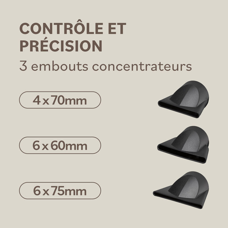 Sèche-cheveux avec embouts concentrateurs pour coiffage précis