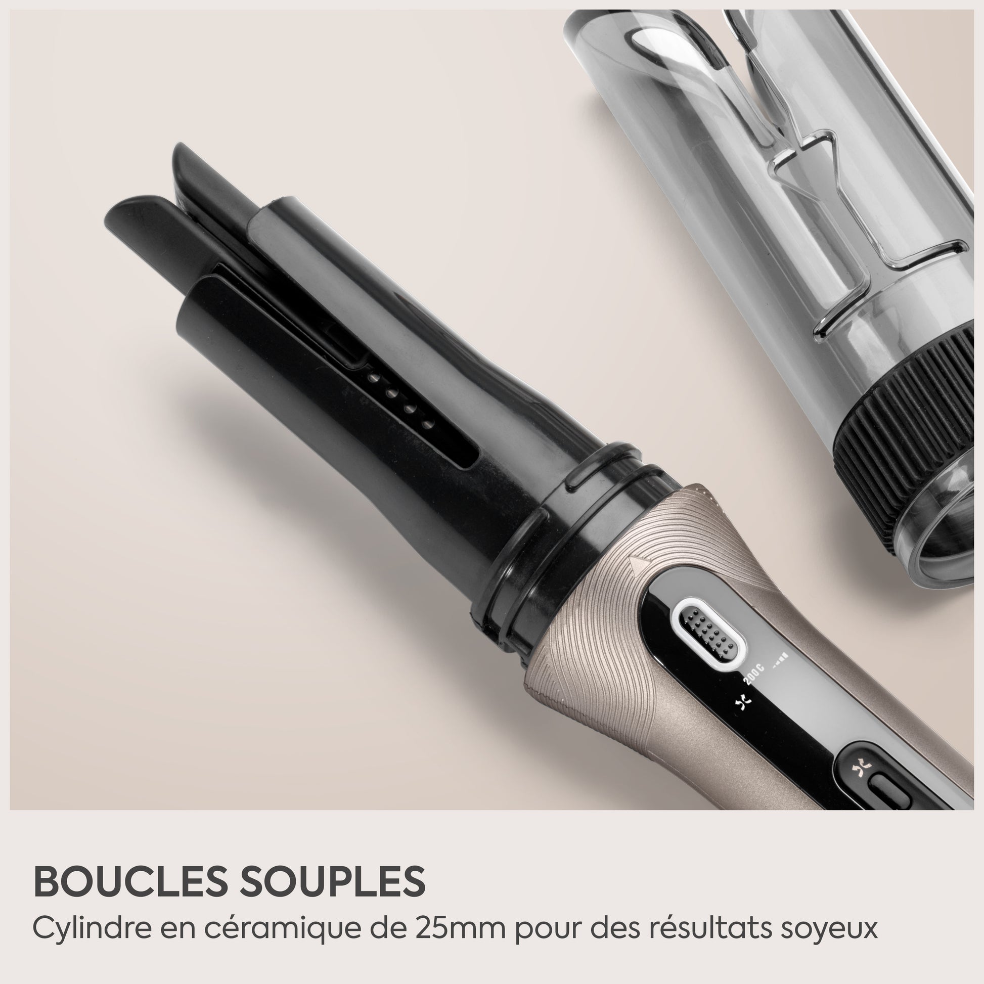 Boucleur automatique BaByliss Style Secret Air avec diffusion d'air pour des boucles brillantes et longue tenue.