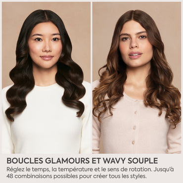 Résultat de boucles définies et brillantes obtenu avec le boucleur automatique BaByliss Style Secret Air.