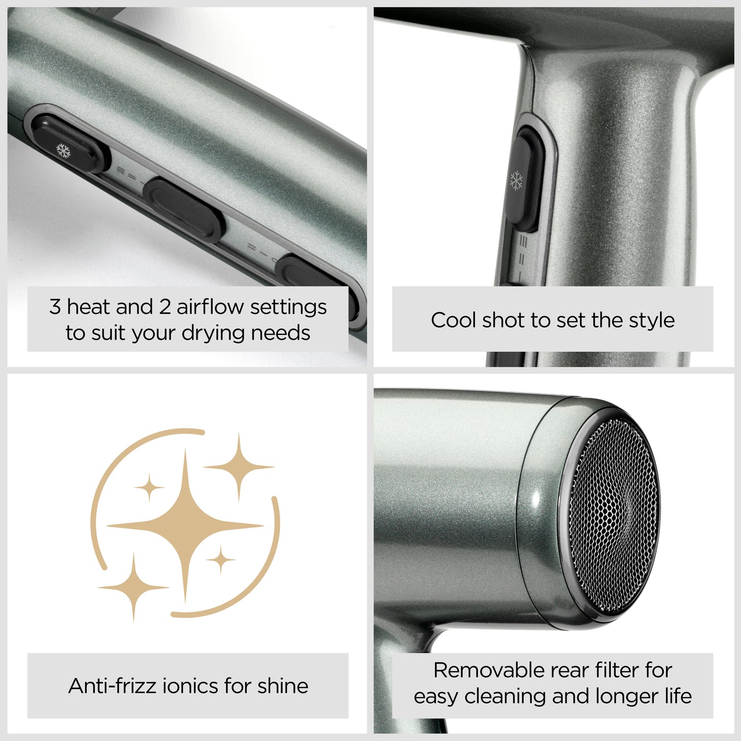 Commandes 3 températures et 2 vitesses sèche-cheveux BaByliss