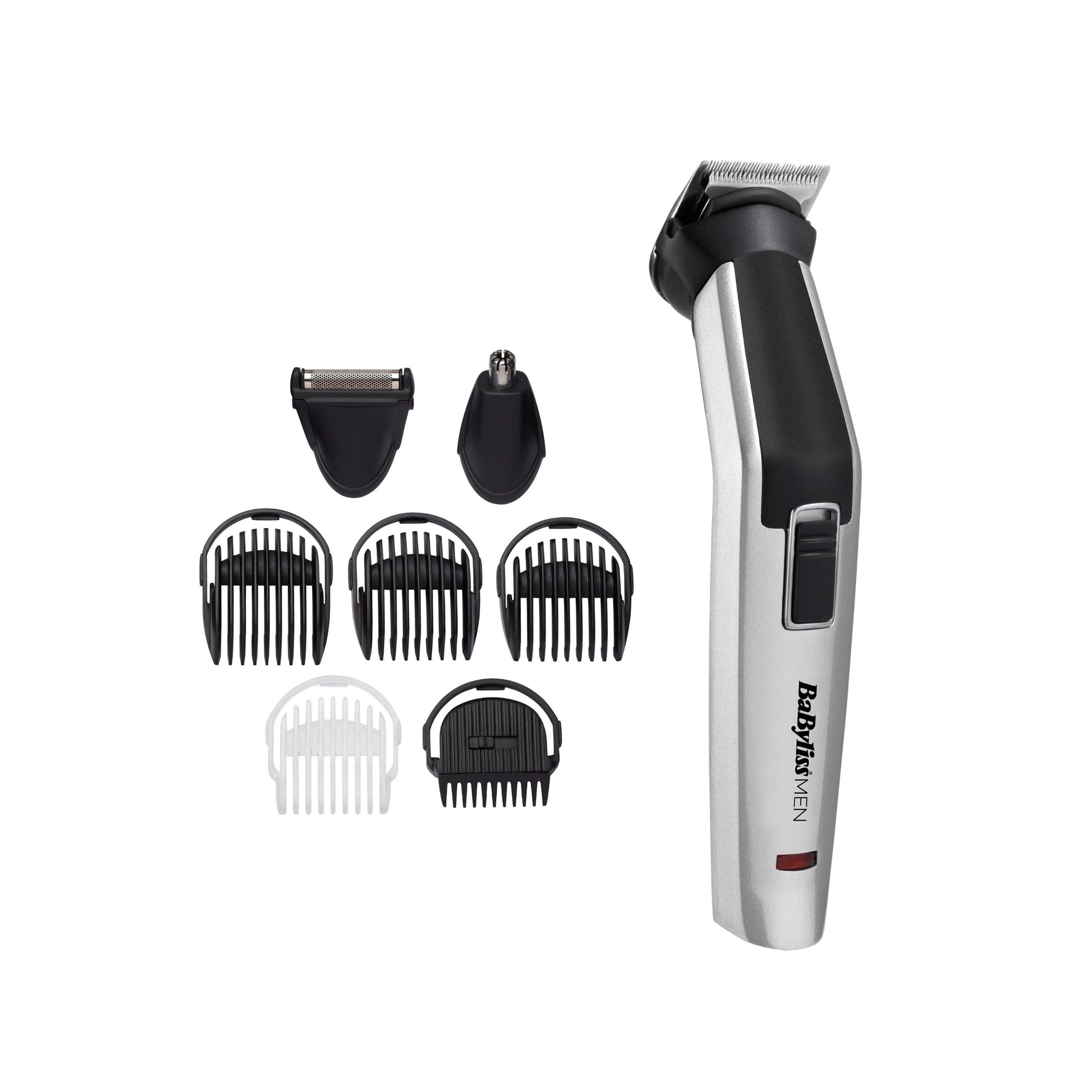 BaByliss tondeuse multi-usages 8-en-1 Titanium en gros plan, appareil complet avec lames en titane — disponible en Suisse