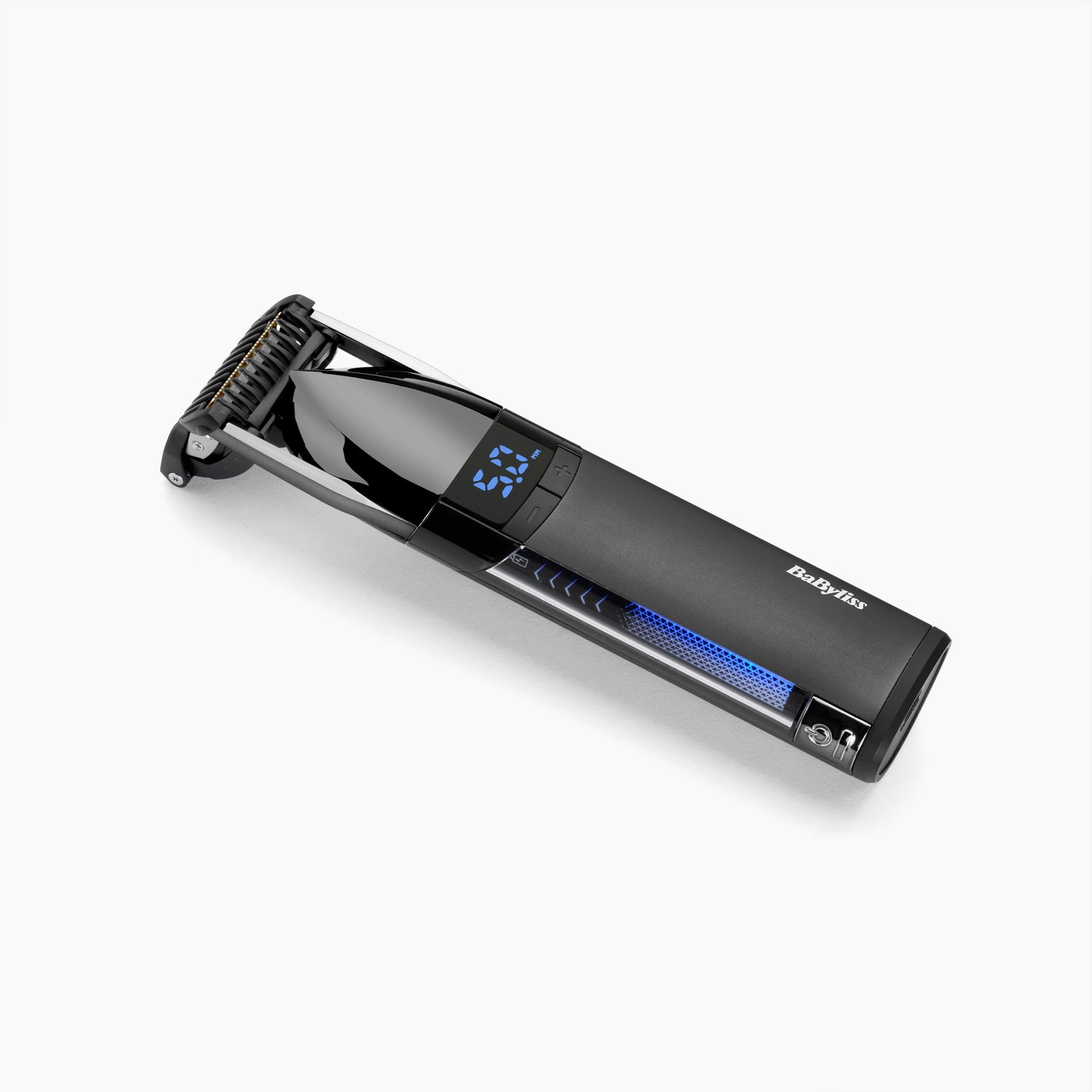Tondeuse barbe BaByliss Super-X Metal Black Edition vue rapprochée premium, écran digital et réglages précis pour un contrôle optimal