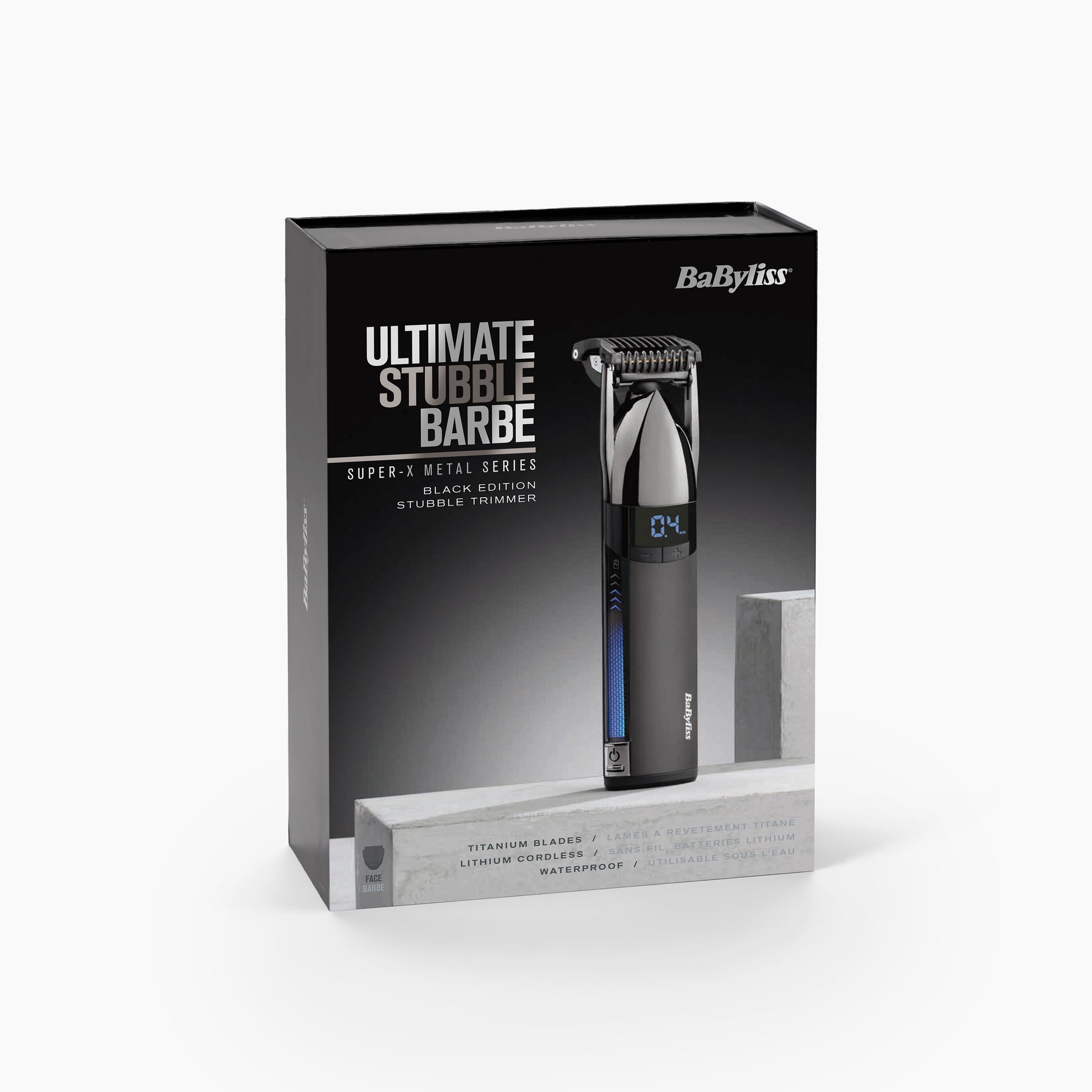 BaByliss Super-X Metal Black Edition tondeuse barbe en gros plan, design noir métallique et finition premium — disponible en Suisse